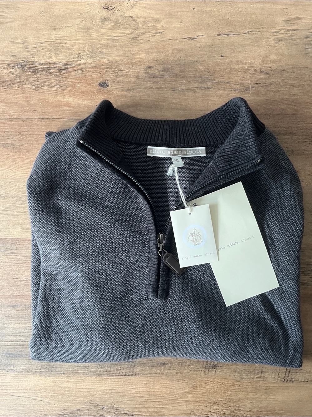 Alicia Adams Alpaca Men’s Zip Mock Sweater in Charcoal